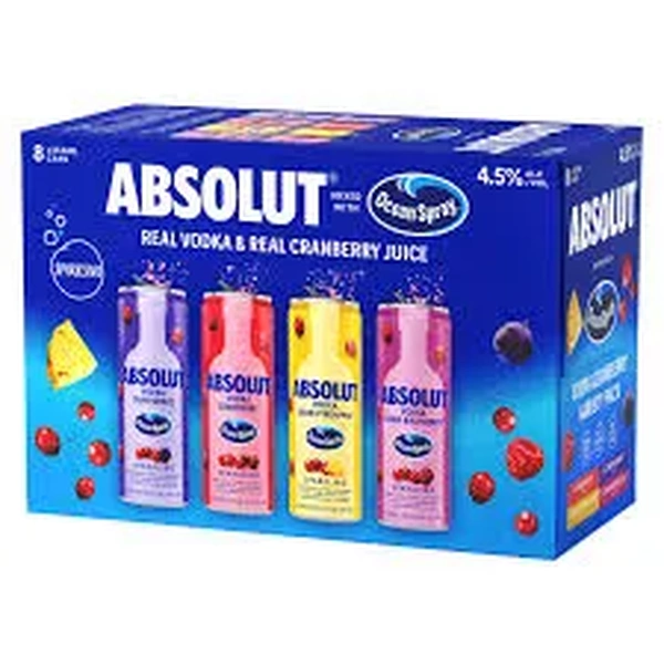 ABSOLUT SODA OCEAN SPRAY VARIETY 8PK